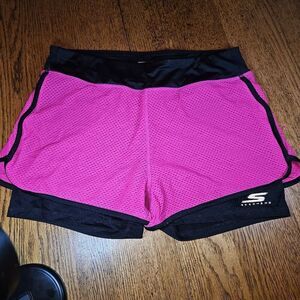 SKETCHERS Women's Large Two-in-One Pink & Black Active Shorts